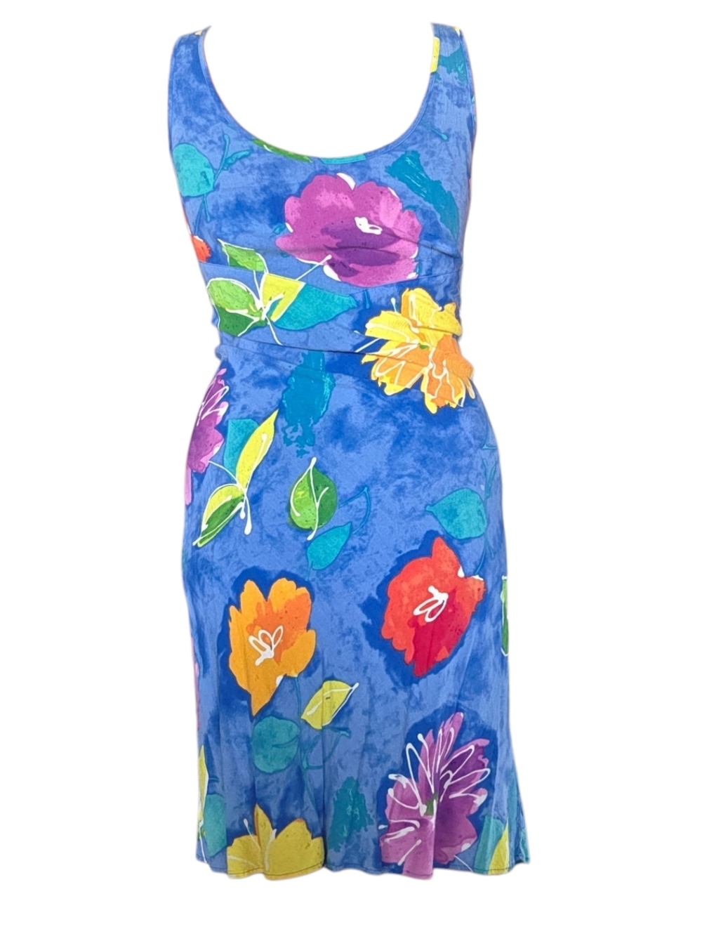 VTG Hawaiian Watercolor Floral Print Dress Midi Sleeveless Jams WORLD y2k Dress